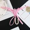 Hollow Open Crotch Lace Pearl Panties Low Waist Thin Belt Thong  Valentine's Day Gift