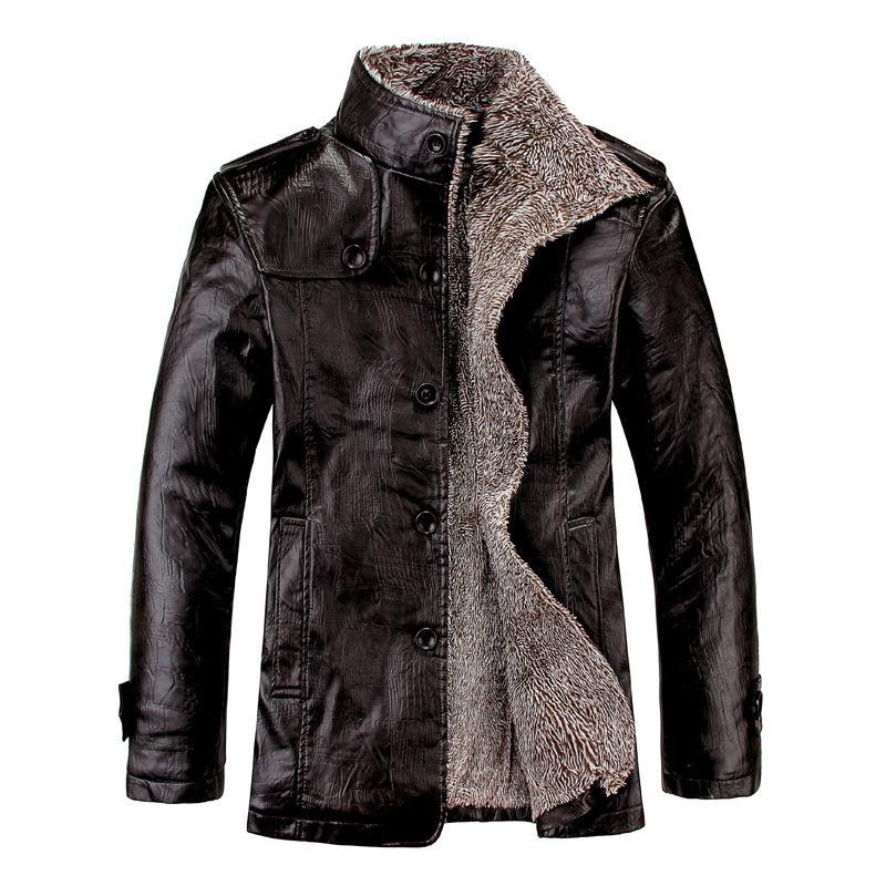 Autumn and Winter Men's Stand Collar Fleece-Lined Thickened Japanese Business Casual Pu Washed Coat Plus-Sized Plus Size Leather Jacket