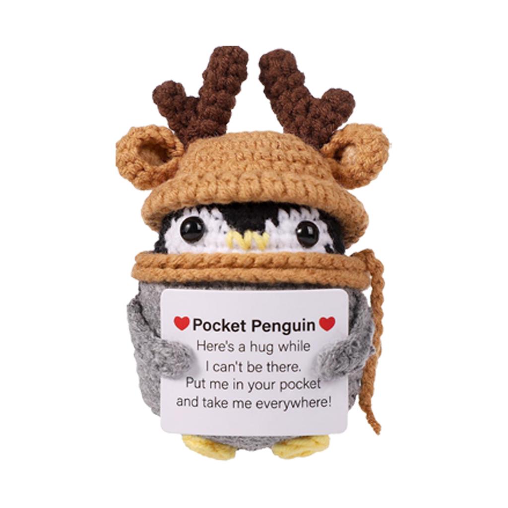 Knitted Positive Penguin Positive Energy Penguin Doll With Encouragement Card Wearing Hat Doll For Friends Encouragement
