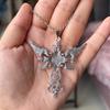Trendsetting Crosses Pendant Necklace Adjustable Length Demon Wing Crucifix Necklace Fashion Neckchain for Daily Wear