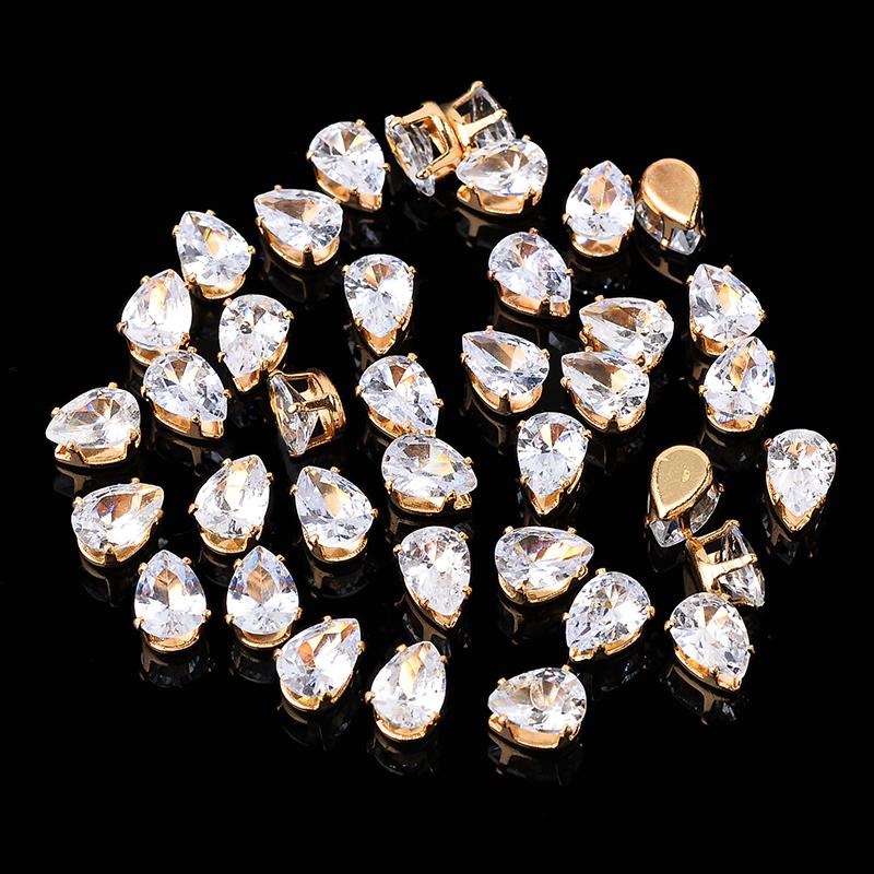 Flatback Zircon Rhinestones Cubic Zirconia teardrop base Claws Sew On  clear  Zircon For Rings Earrings DIY Clothing Accessorie