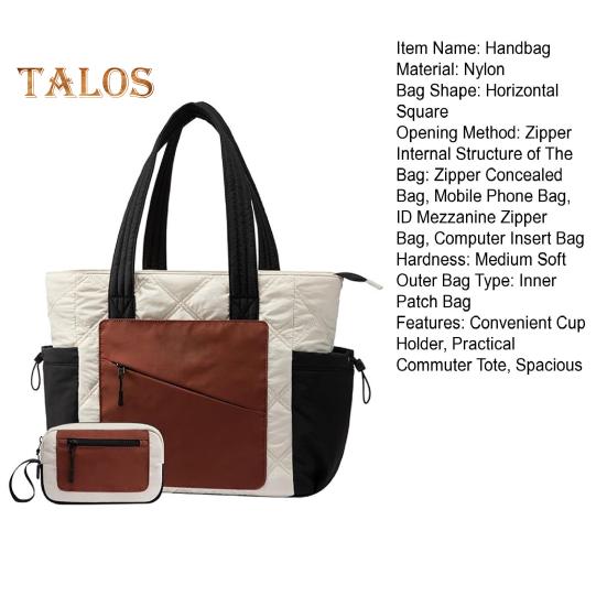 Dámská taška tote s držákem na pohár, barevně blokovaná, psaníčko, kabelka, prošívaná taška puffer přes rameno se zipovými kapsami na cestování, do práce, na ulici