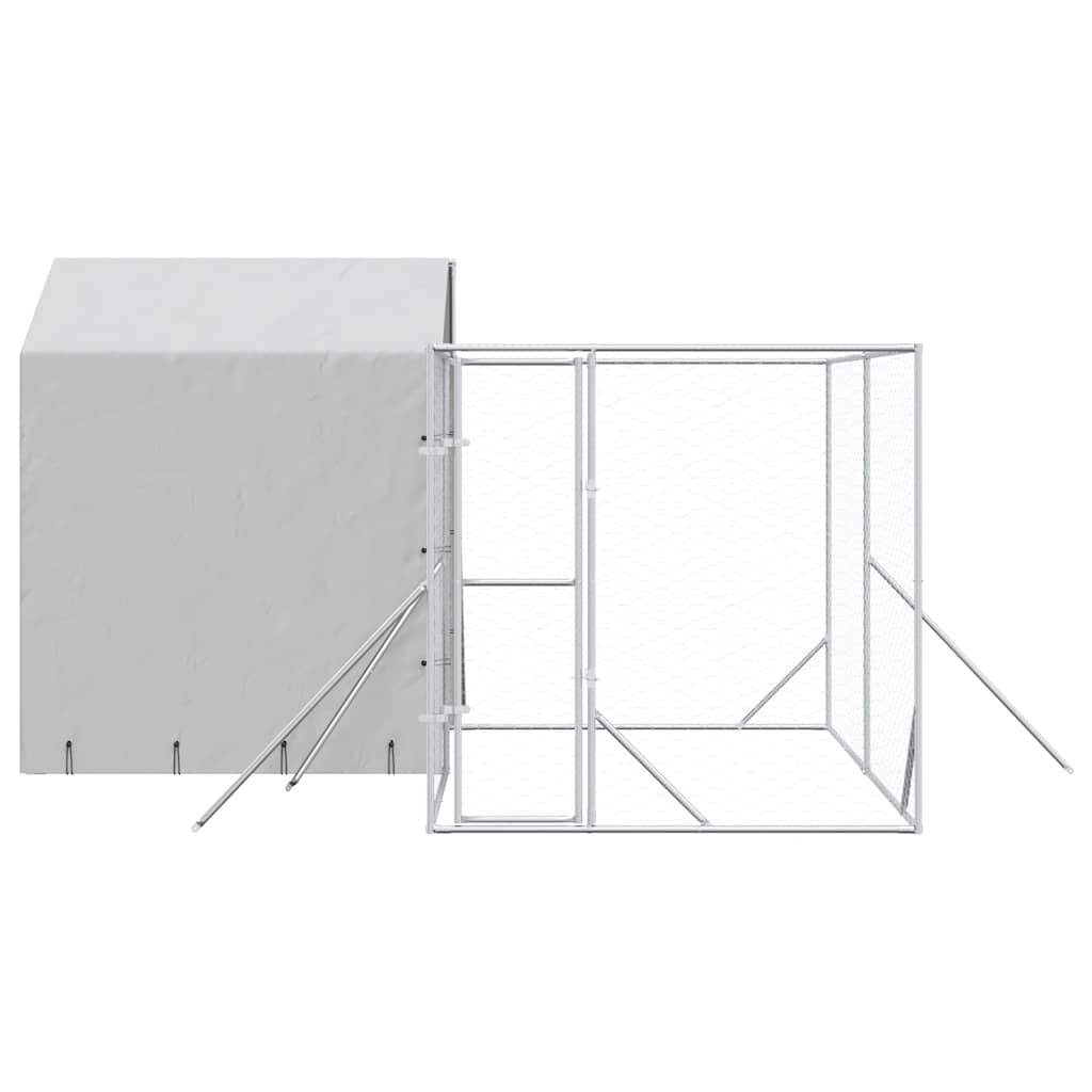 Outdoor Dog Kennel with Roof Silver 4x4x2.5 m Galvanized Steel
