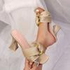 Summer Women's Sandals Chunky Heel Square Toe Open-Toe Slides Fashion Metal Buckle Strappy Dressy Slippers