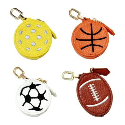 PU Leather Sports Theme Keychain Coin Pouch Small Wallet For Football Basketball Rugby Fan Waterproof Accessory