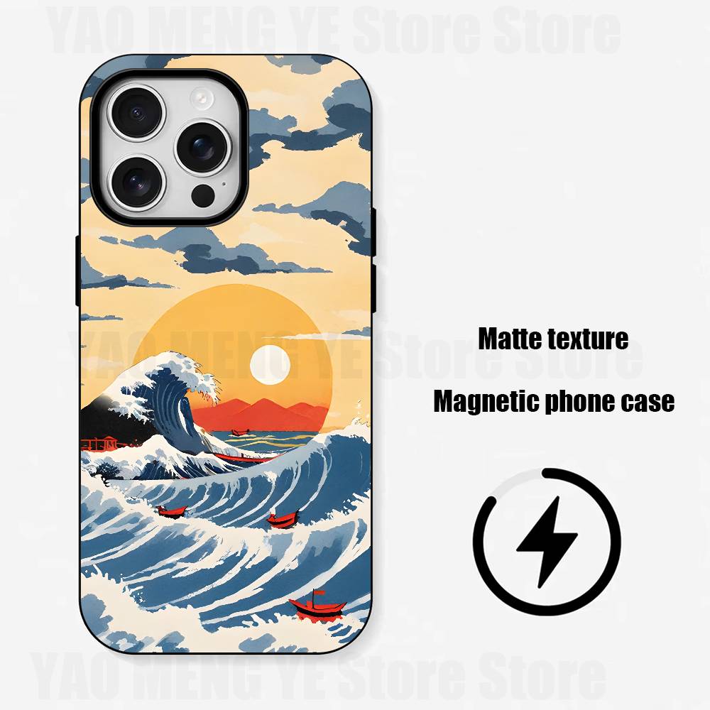 

Ukiyoe Japanese Silicone Soft Case For iPhone 17,16,15,14,13,12,11 Pro Max For Magnetic Shell Frosted Cover iPhone16promax