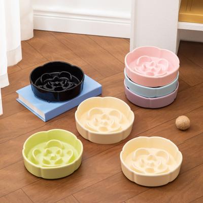 Bol Alimentateur Lent pour Chien en Céramique Naturelle, Anti-Déversement Fleur Anti-Étouffement Gamelle pour Animaux Domestiques pour Chiens de Petite à Grande Taille Digestion Saine