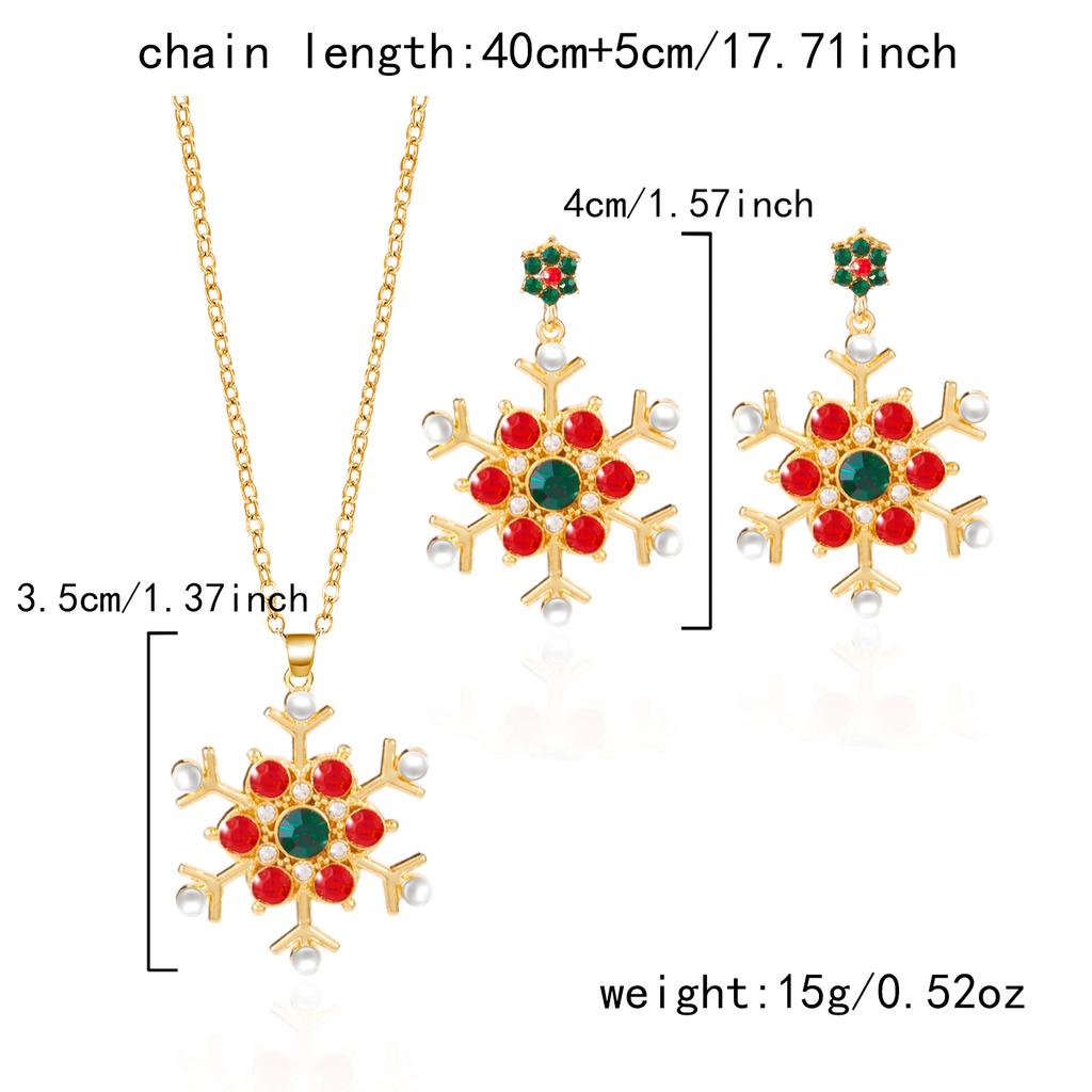 Christmas Imitation Pearl Colorful Rhinestone Snowflake Earrings Necklace for Women Exquisite Flower Jewelry Set New Year Gifts