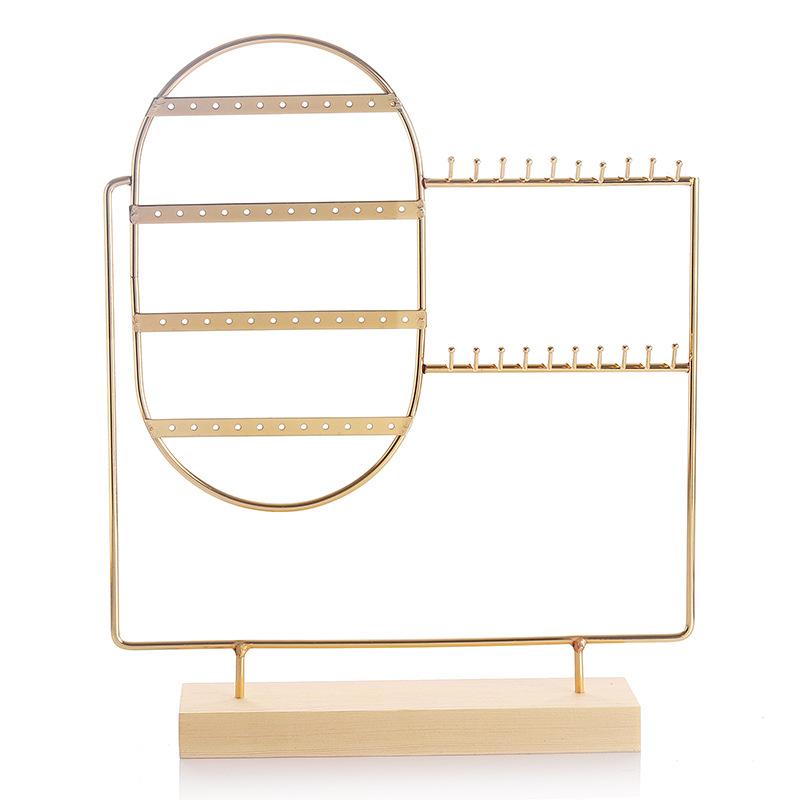 Jewelry Display Stand Iron Earrings Rings Bracelet Necklace Storage Rack With Wood Base Desktop Jewellery Organizer