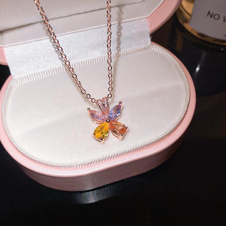 Zircon Flower Water Drop Pendant Necklace Exquisite Women Neck Chain