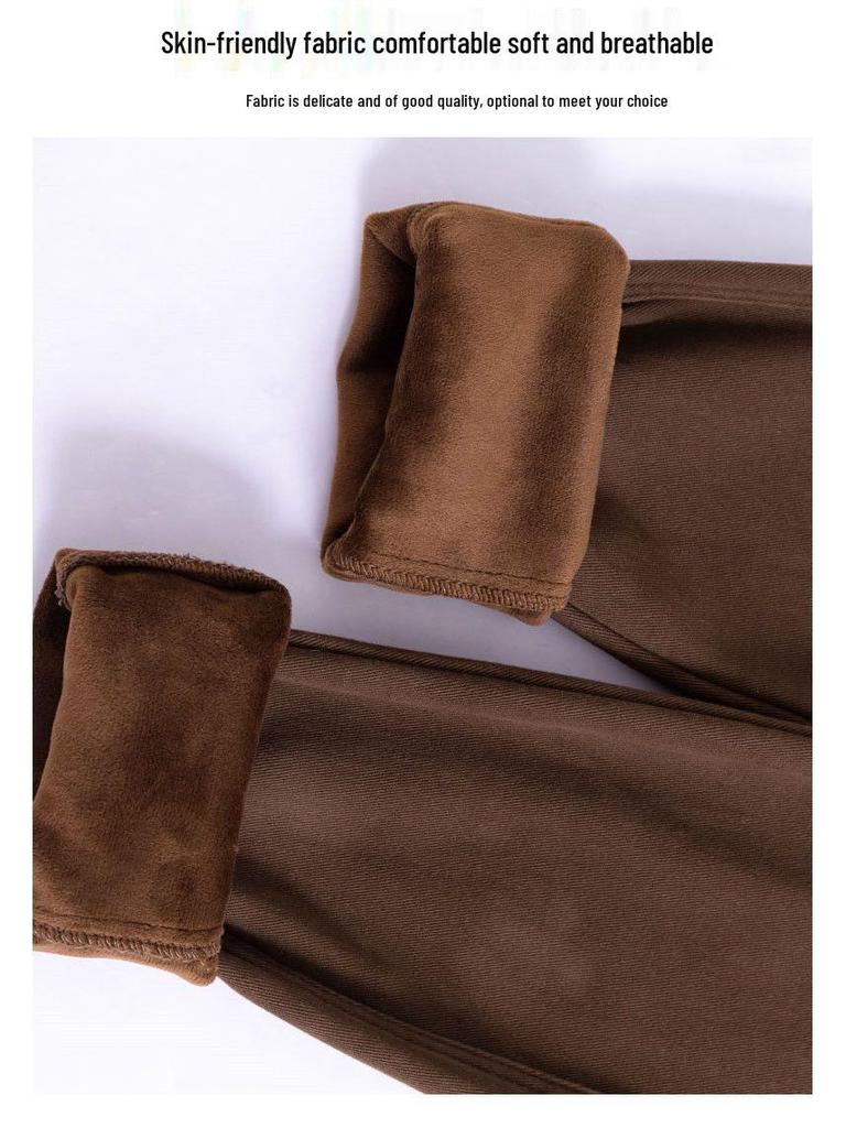 Women's Thickened Velvet Straight-Leg Jeans, Coffee Brown - Autumn/Winter 2025 Collection