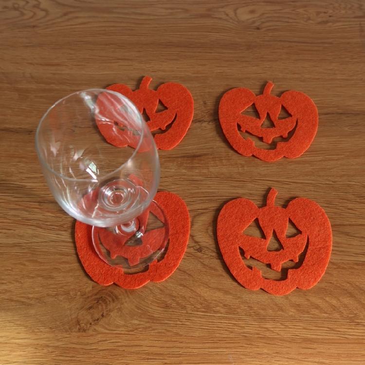 4Pieces Coaster Cup Drink Coaster Mat Pad Hot Table Halloween Pumpkins Felt Cups