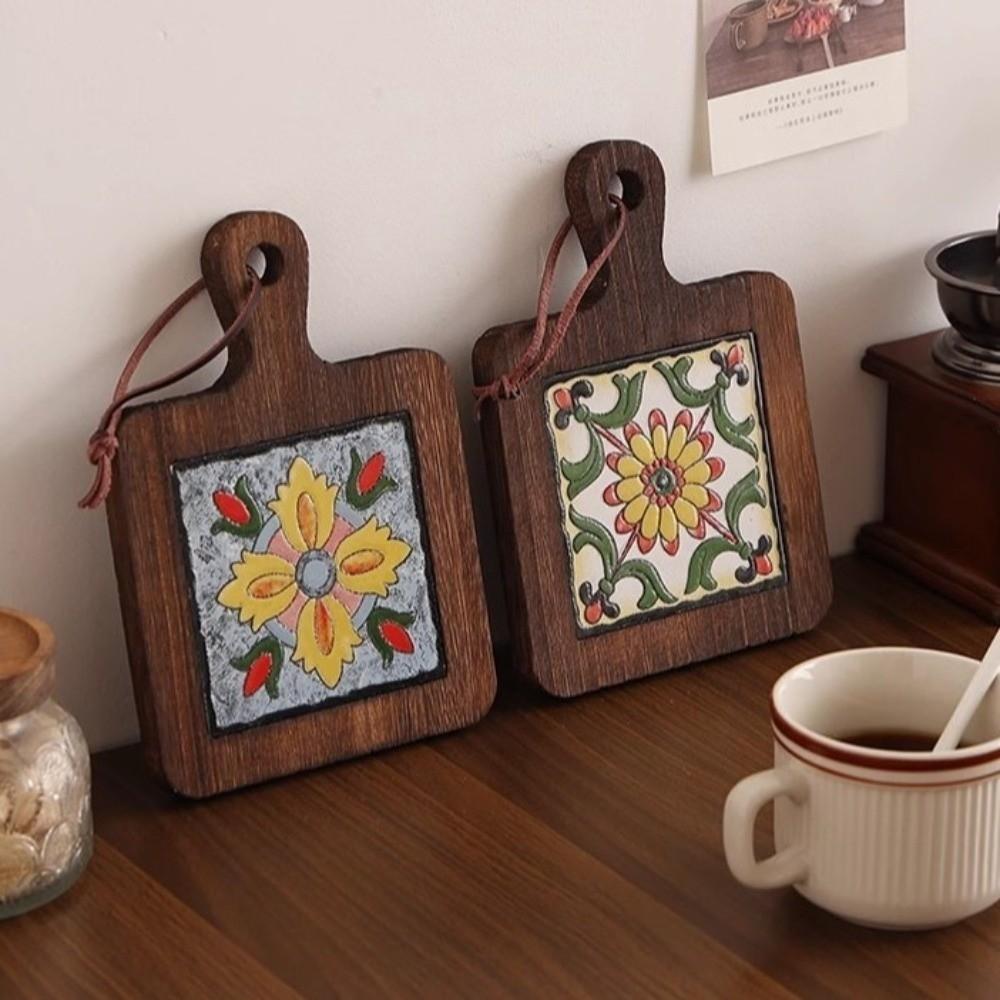 Retro Wood Coaster Heat Resistant Wooden Placemat Pots and Pans Table Protector  Dining Table
