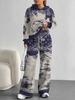 Splicing European And American Autumn And Winter Casual Long-Sleeved Suit Women'S Hooded Sweater Trousers Two-Piece Set