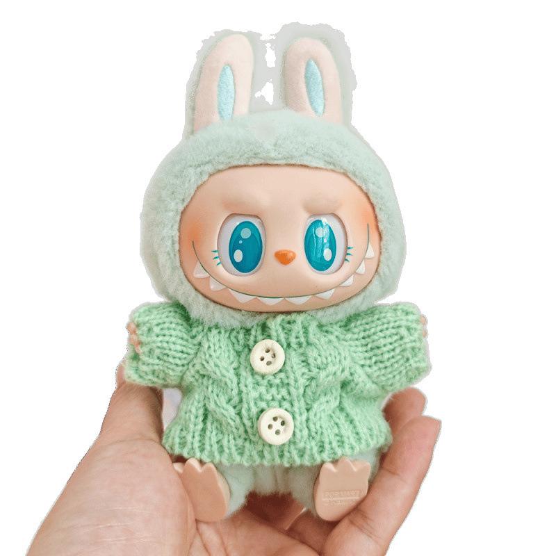

For the One, two and three generations of rabu cloth 17cm doll knitted Labubu heart Macaron pendant sweater set