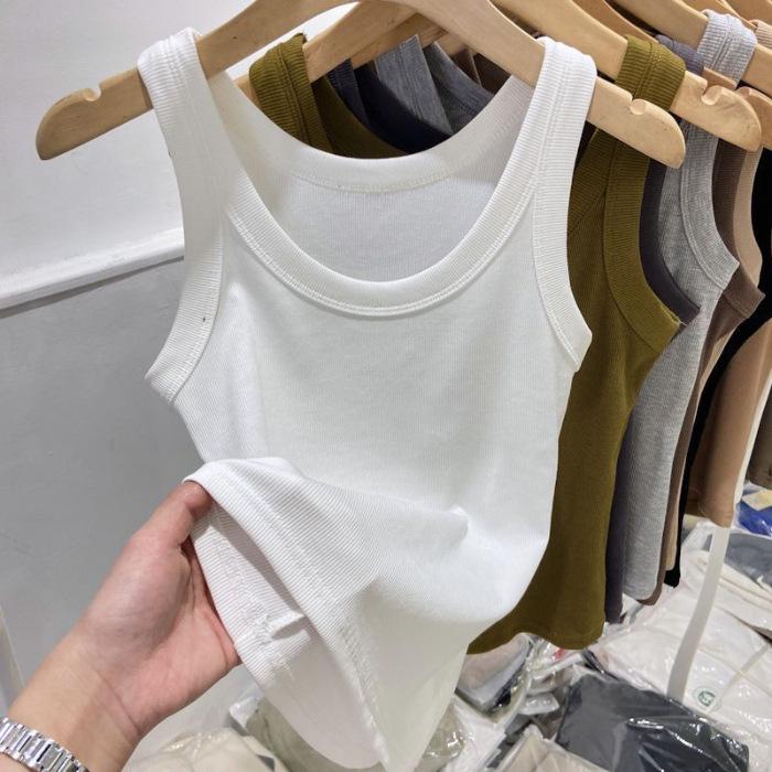 

Женская приталенная майка без рукавов из рубчатого хлопка - 260 г, однотонная, летняя Small