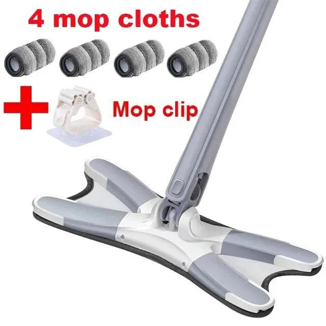 Floor Mop X-Shaped Microfiber Mop Floor Cleaning Mop 360° Rotating Hand-Free Washing Wood Squeeze Mop for Home Kitchen Cleaning