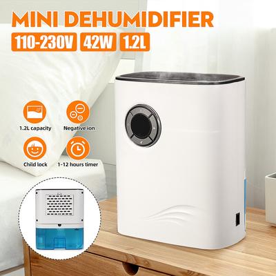 42W Mini Electric Dehumidifier Anion Air Purifier Large Water Tank Kids 1200ml Lock Power Off Protection Mute Air Dryer Home Office