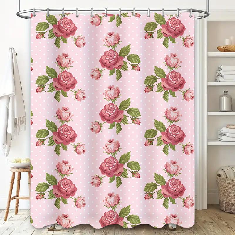 Vintage Pink Floral Shower Curtain Bath Decor Waterproof Fabric Home Decoration Romantic Rose Garden Printing Wall Hanging for B