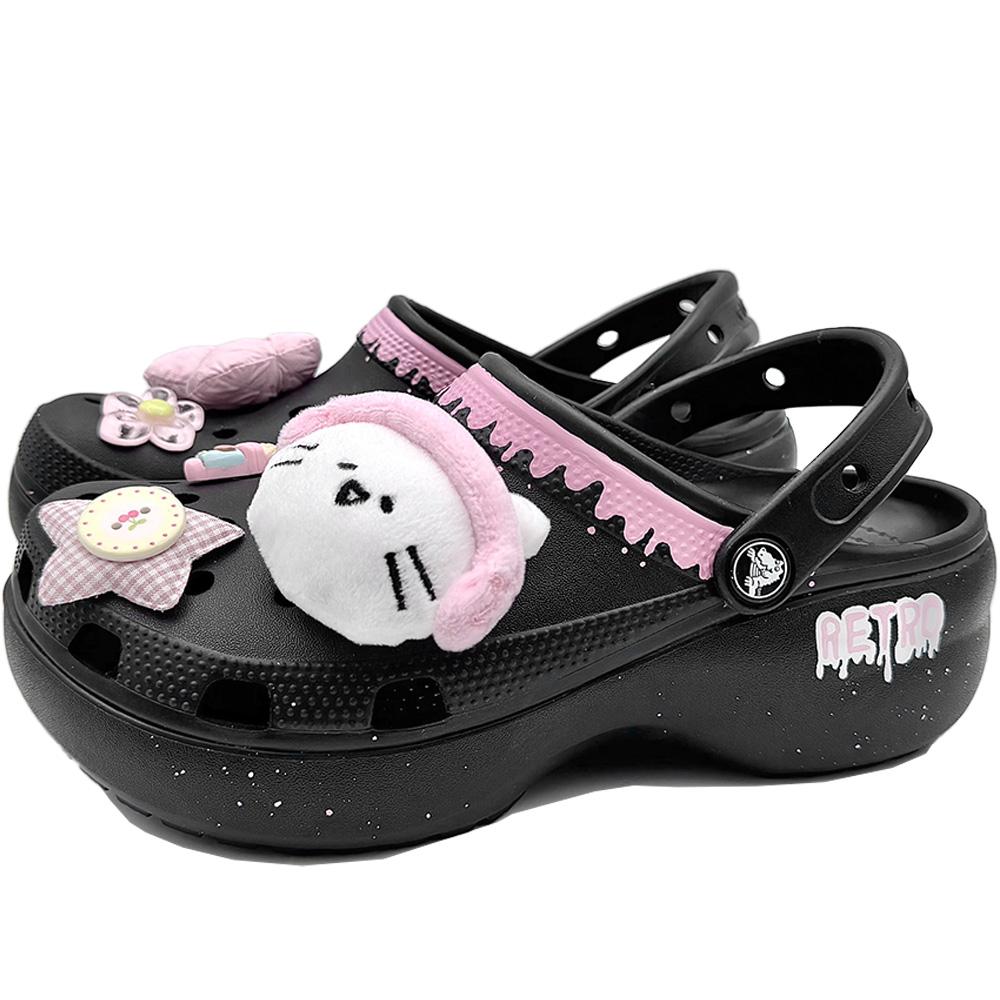Crocs Classic Platform Clog Cloud Clog, Pink Brushwork Meow EVA Clogs Women s Black Pink 206750-001(Team307-) 33-34