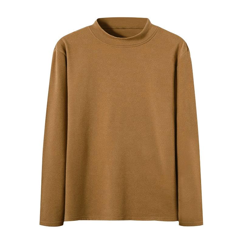 Men's Autumn/Winter Solid-Colour Long-Sleeved T-Shirt in Wool Blend Men's Base Layer Top with Close-Fitting Semi-Round Neck