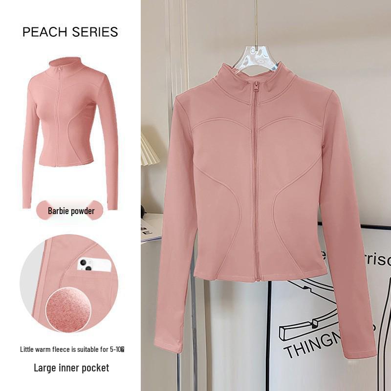 Women's Autumn Stand Collar Pilates Yoga Jacket: Plus Velvet, Quick Dry, Long Sleeve, Zipper Fitness Top for Running and Active Wear