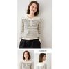 Striped long-sleeve knit top for women, 2026 spring and autumn new style, short Korean version, loose casual inner sweater