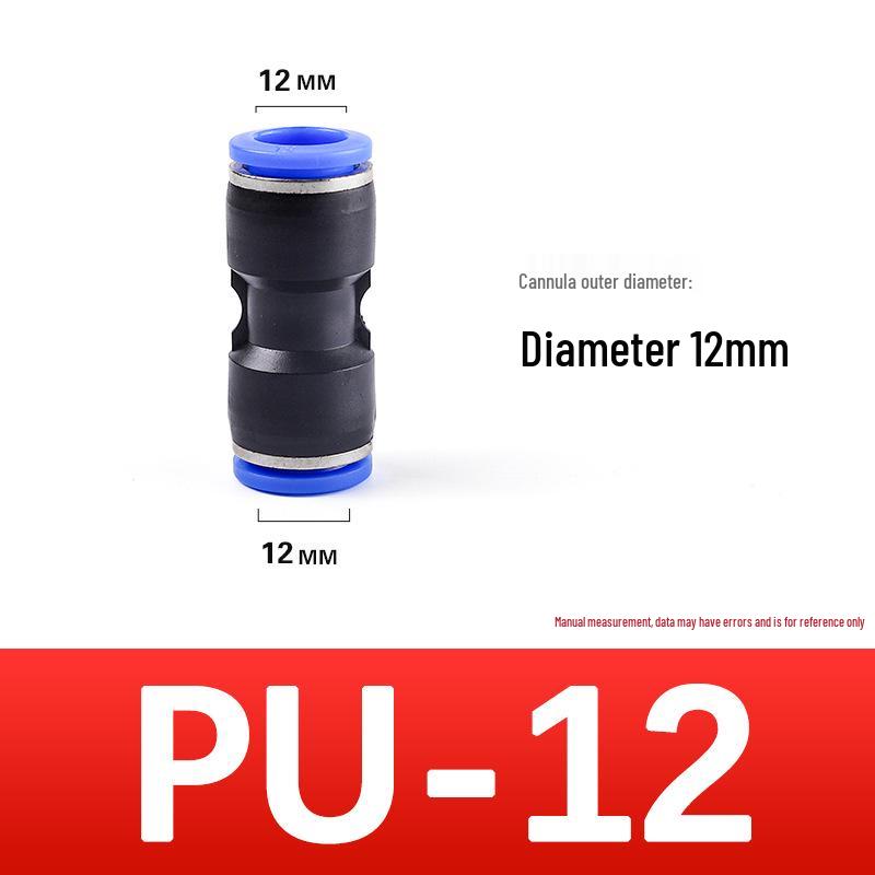 Quick-Connect Pneumatic Air Tube Coupler PU Sizes 4-12, Straight Through, PBT Plastic