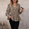 Women's Fashion Casual Leopard Print Long Sleeve V-Neck Blouses & Shirts