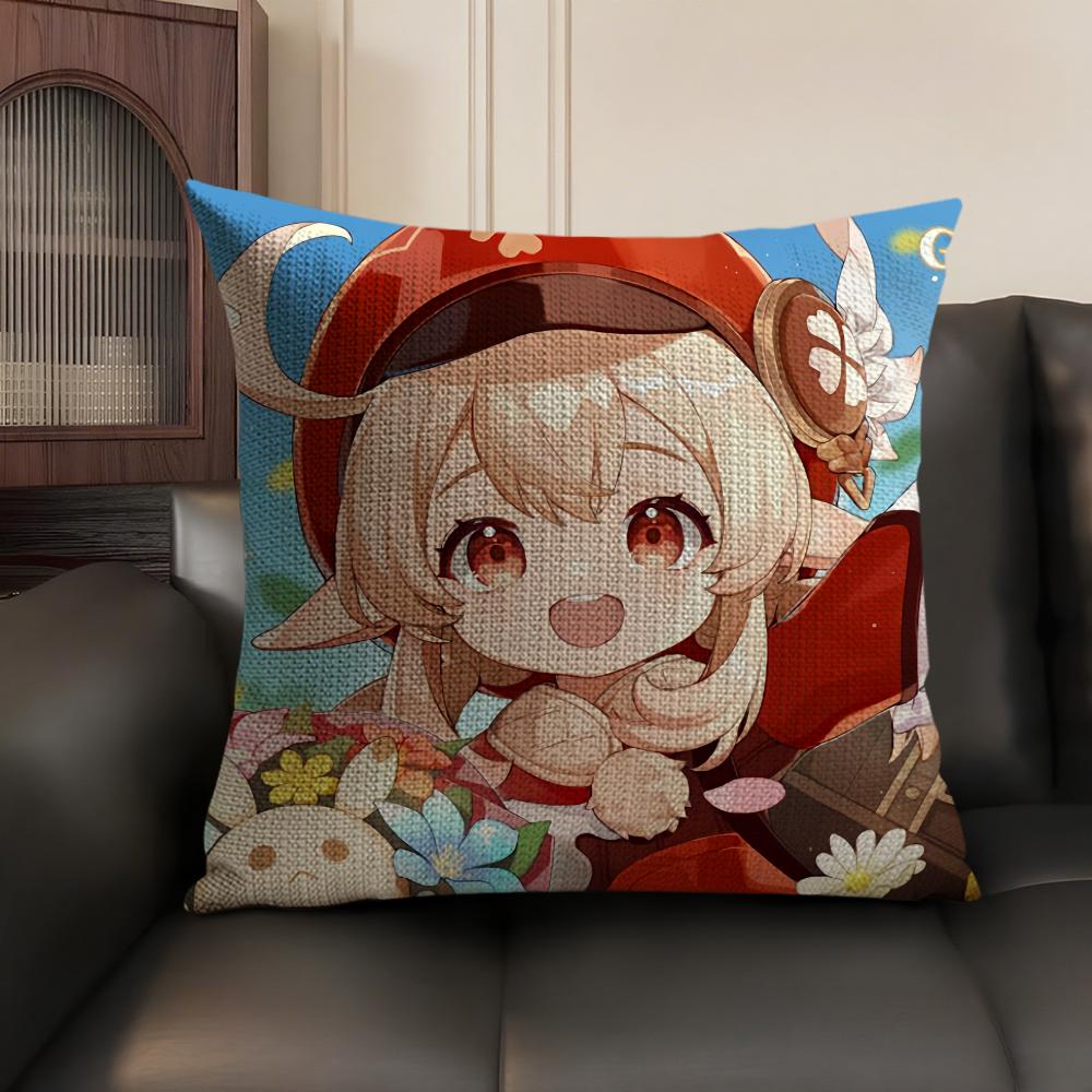 Klee Cute Genshin Impact Cushion Cover Natural Linen Organic Fabric DoubleSided Printing Sofa Home Decor Gift Pillow Case
