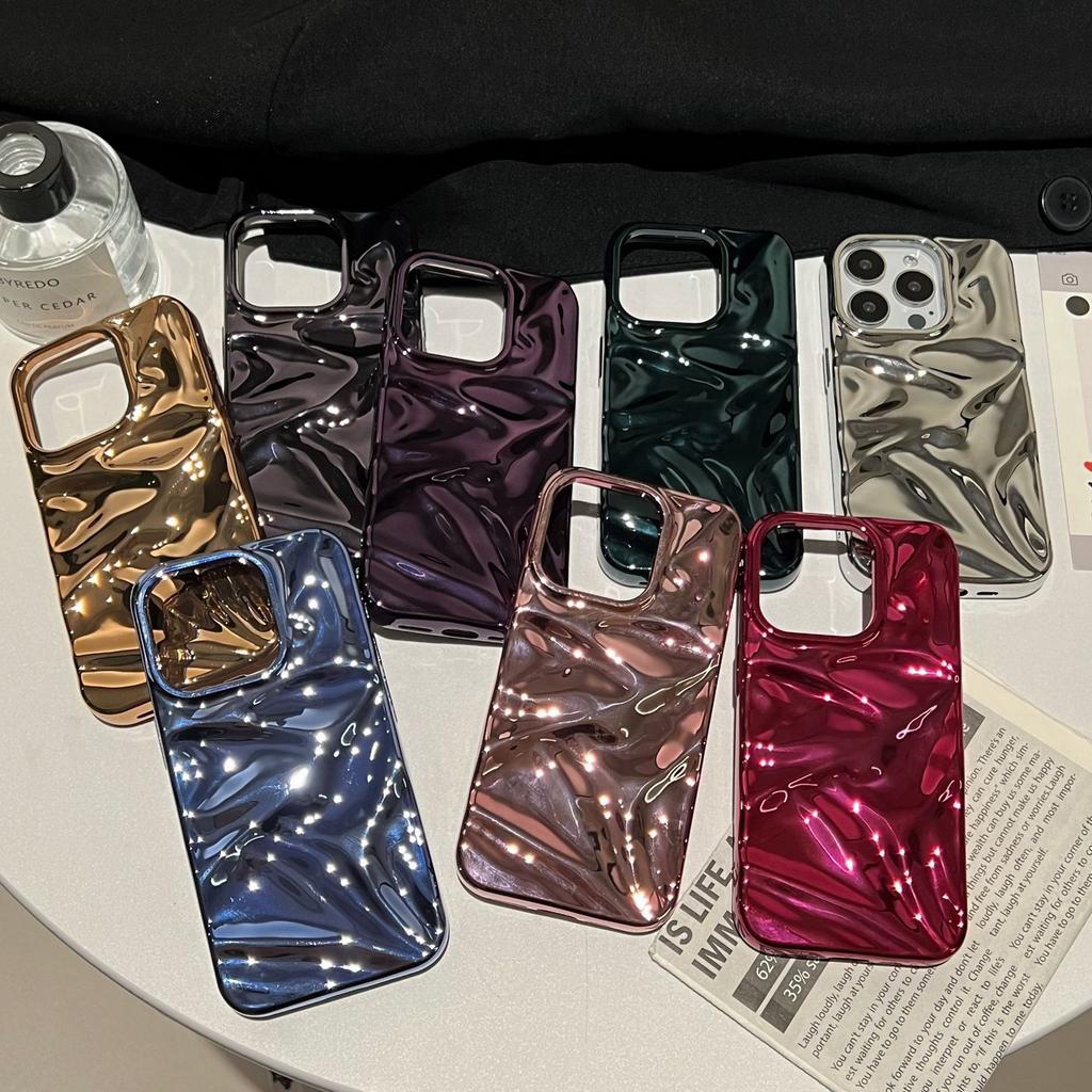 Electroplated 3D Wrinkle Texture Compatible with iPhone 16 Pro Max Apple 17 Phone Case 14/15 Soft Case High-end Feel