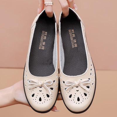 Frühlings-Ledersandalen mit weicher Sohle | Rutschfeste, atmungsaktive Ballerinas für Damen und Senioren