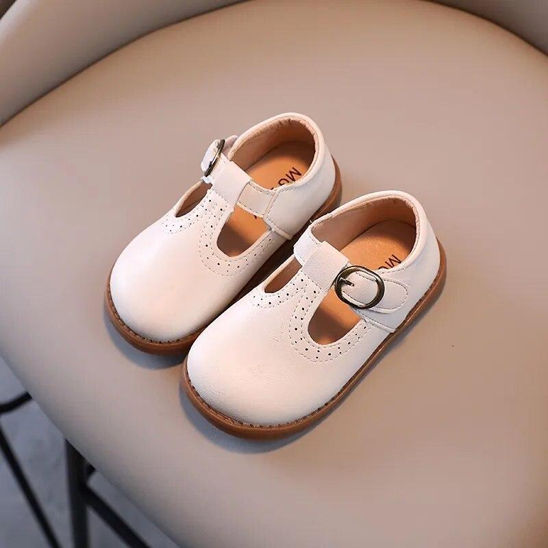 Children Mary Janes British Style T-strap Three Colors Vintage 21-30 Little Girl's Leather Shoes All-mtach School Kids Flats