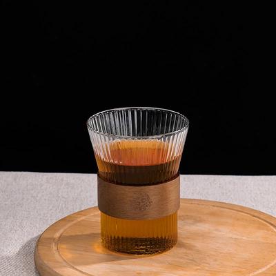 300ML Home And Kitchen Transparent Glass Cup Wooden Ring Coffee Mug Drinkware Whiskey Soju Glass Cup Drinking Utensils