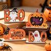 Compact Halloween Tabletop Decor Wooden Table Sign Cute Pumpkin Boo Ghost Centerpiece for Indoor Mantel Fireplace Home Festive