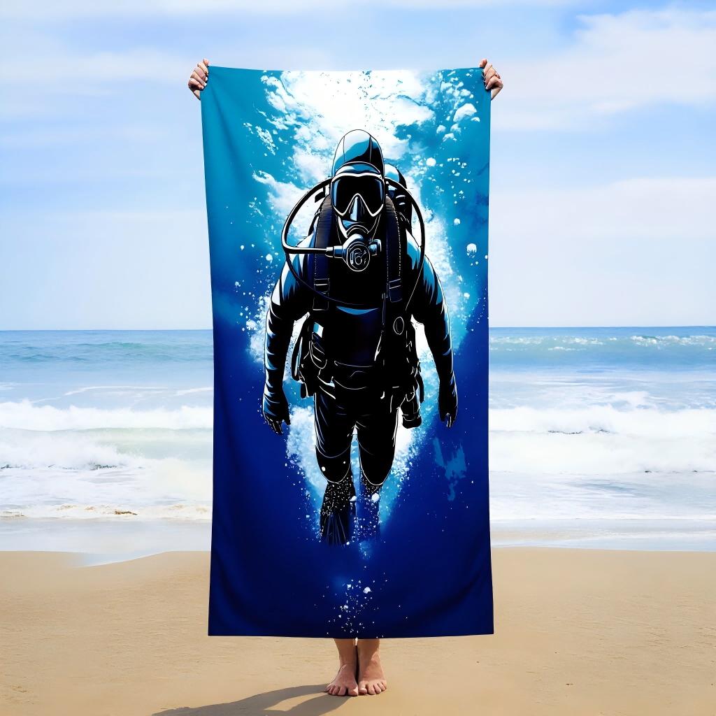 Jmg Household Supplies 1Pc 2D Flat Diving Athlete Beach Towel, Soft Ultra-Absorbent, Lightweight For Beach, Travel, Camping