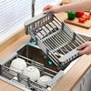 Adjustable 304 Stainless Steel Sink Drain Basket Drain Drying Rack Multifunctional Storage Rack for Kitchen Dish Vegetable Fruit