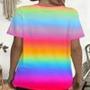 Rainbow Gradient Loose Short-Sleeve T-Shirt, Women's Fashion Casual Top, Multi Color Print Plus Size Trendy Style