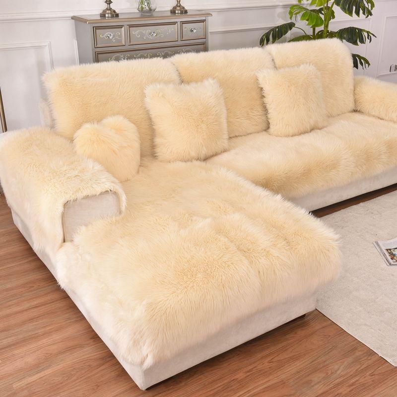 Long Plush Sofa Cushion Cover Non -Slip Winter Thickened Soft Removable Sofa Covers Bay Window Mat Furniture Protector