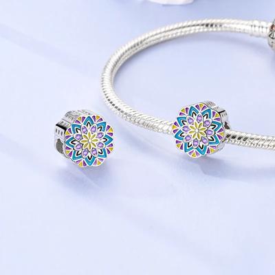 Colorful Mandala Flower Bead Copper Plated Original Beads Fit Originalcharms Bracelet Beads Jewelry Gifts For Women