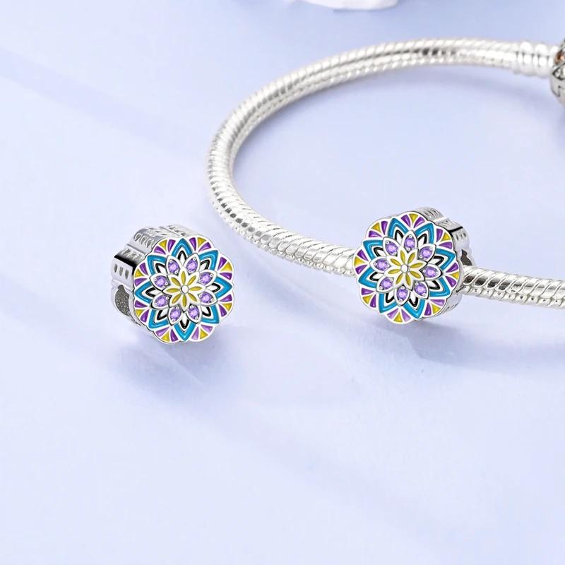 Colorful Fine Mandala Flower Bead Copper Genuine Bead Fits Genuine Charm Bracelets Bead Jewellery Gift For Women