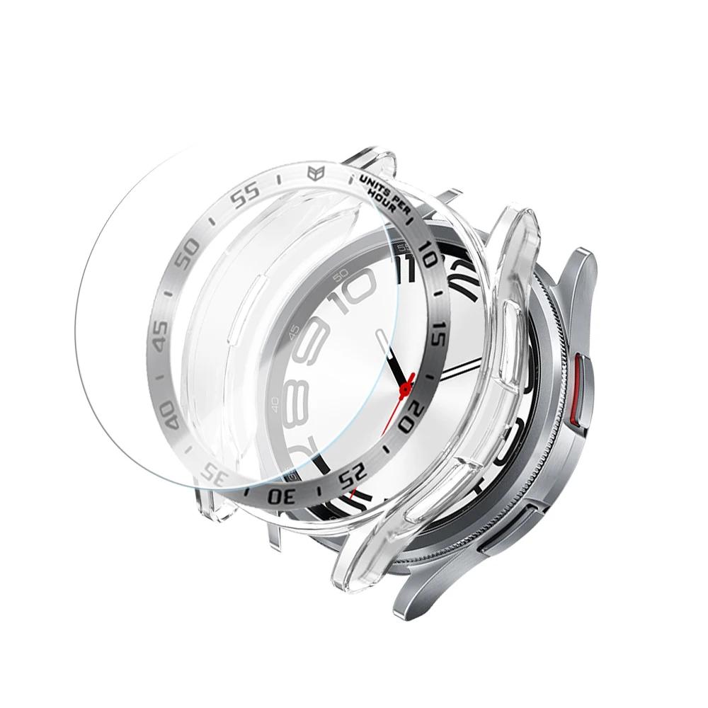 Tempered Glass+Bezel+Case for Samsung Watch 6 Classic 43mm 47mm Cover TPU Bumper All-Around Protector Clear Scratch Screen Shell