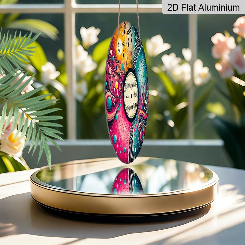 2D Flat, 1pc Vibrant Vinyl Record Round Aluminum Metal Sign, Abstract Music Notes & Swirl Art Design, Durable Weatherproof Wall Decor, Perfect for