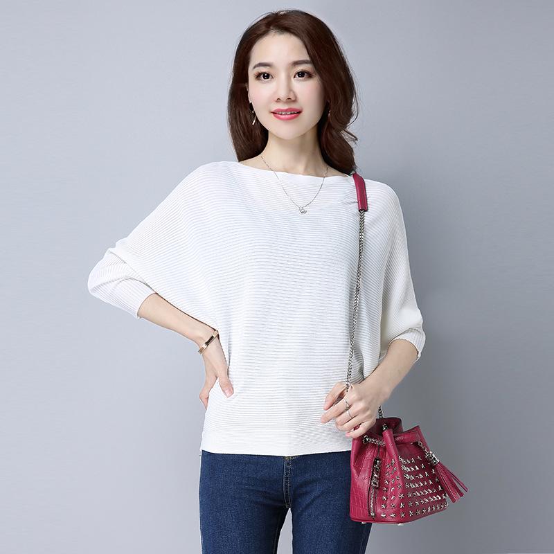 Bat Sleeve Sweater Spring and Autumn Solid Color Pullover Short Long Sleeved Knitted Sweater