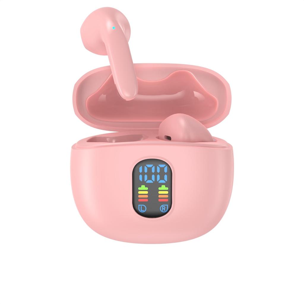 Wireless Bluetooth Low Power Stable High Speed AAC Sound 10mm Noise LED Up To 25 Hours of Auto Single Ear IPX7 Pink Earbuds, 5.3+EDR, Consumption,