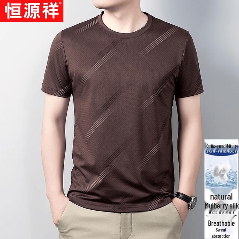 Hengyuanxiang Men s Ice Silk Linen Blend Short Sleeve T-Shirt L