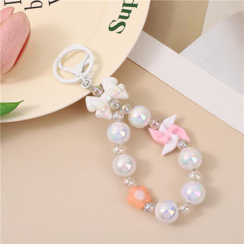 Colorful Beaded Flower Keychain, Kawaii Acrylic Flower Bag Charm with Clip