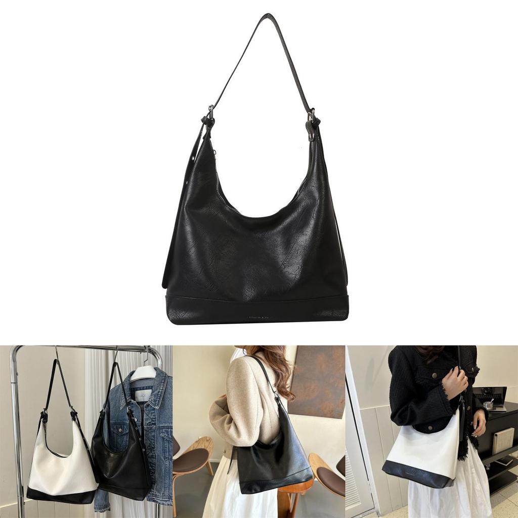 Chic Urban Simple Large Capacity Pu Leather Tote Bag For Women In Black And White