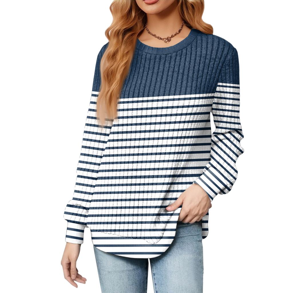 Fashionable Women's Long Sleeved Gradient Floral Print Lightweight Sweater With Loose Round Neck Top