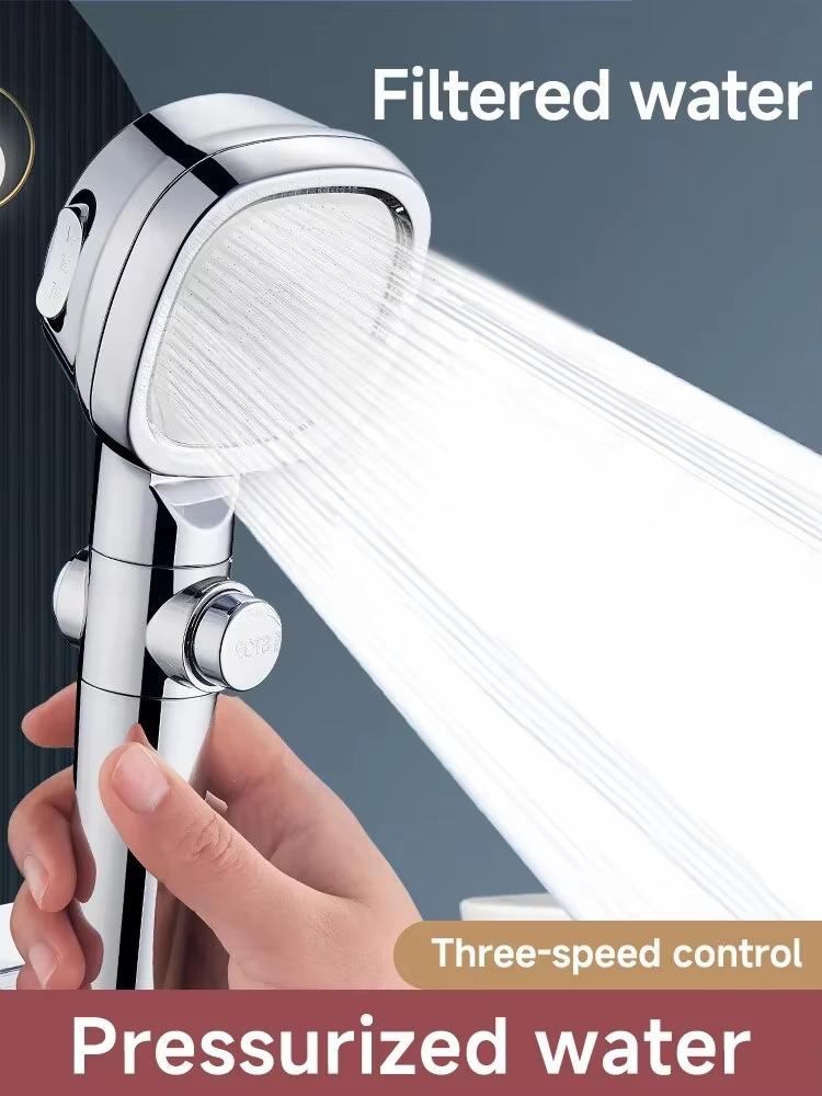 Square Adjustable High Pressure Shower Head Filter Water Saving Shower Head One Click Water Stop Bathroom Accessories